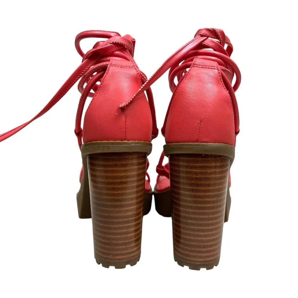 Michael Kors Womens Platform Sandals Vero Leather Lug Sole Coral‎ Dahlia Sz 7.5M